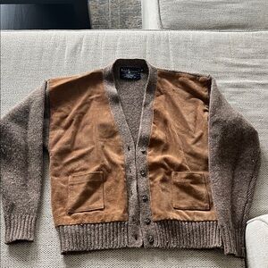 Women’s Suede Wool Ralph Lauren Vintage Brown Cardigan Sweater